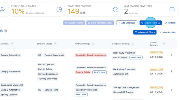 Downloading an Employee Training Report - Step 2