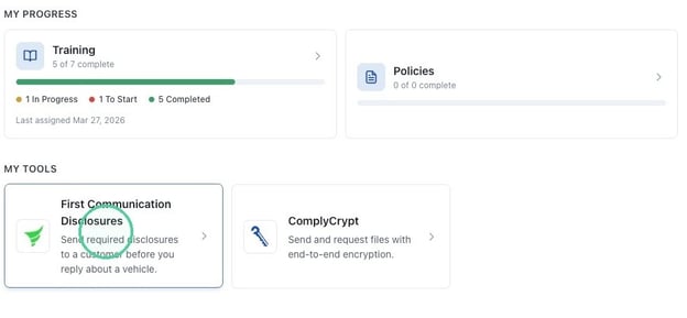 Generating First Communication Disclosures in ComplyAuto - Step 0 (1)