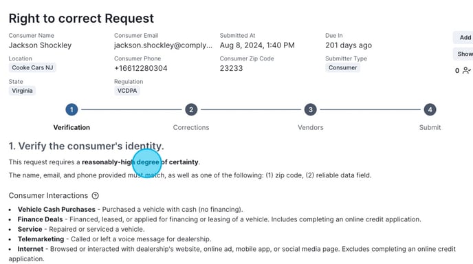 Processing Corrections Requests - Step 1