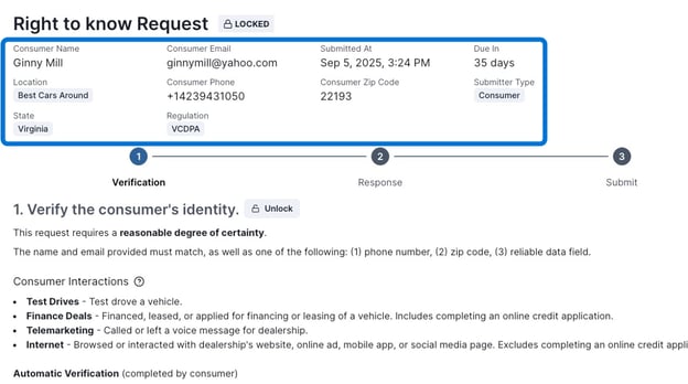 Rejecting a Consumer Request - Step 1