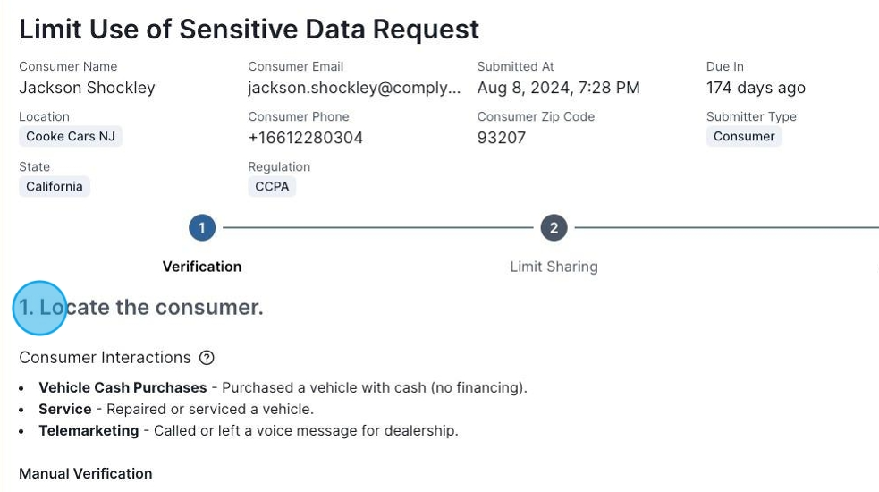 Processing Limit Use of Sensitive Data Requests